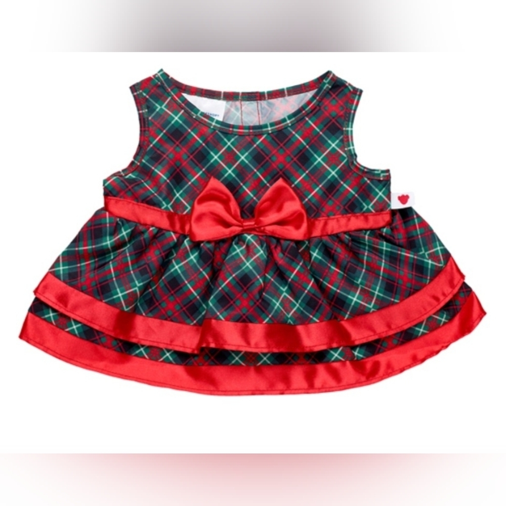 BUILD-A-BEAR RED & GREEN PLAID HOLIDAY DRESS SLEEVELESS BOW RIBBON DETAIL 2022 - Picture 1 of 13